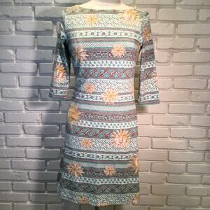 J. McLaughlin 3/4 Sleeve Boat Neck Dress in Sun Medallion Small